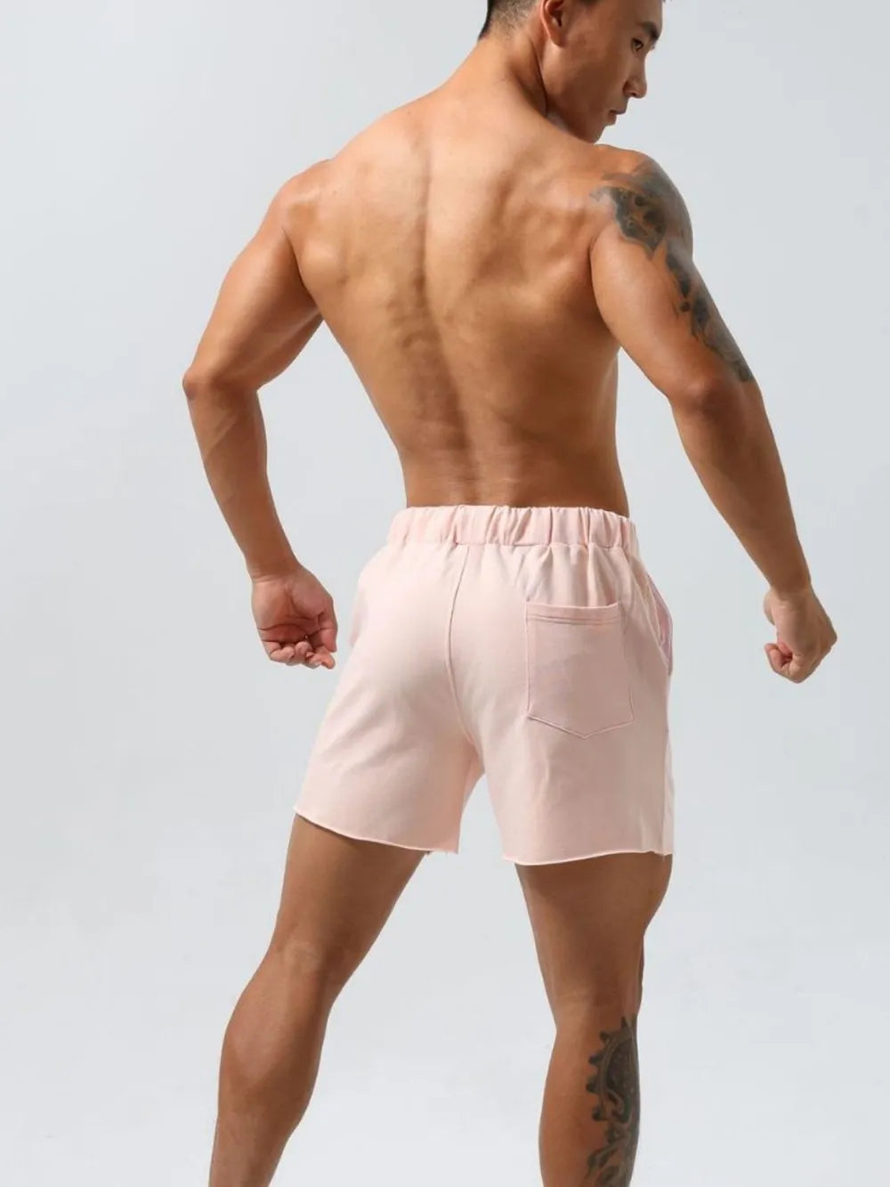 Men's plus-size drawstring elastic waist shorts, blush pink, elastic waistband and hem