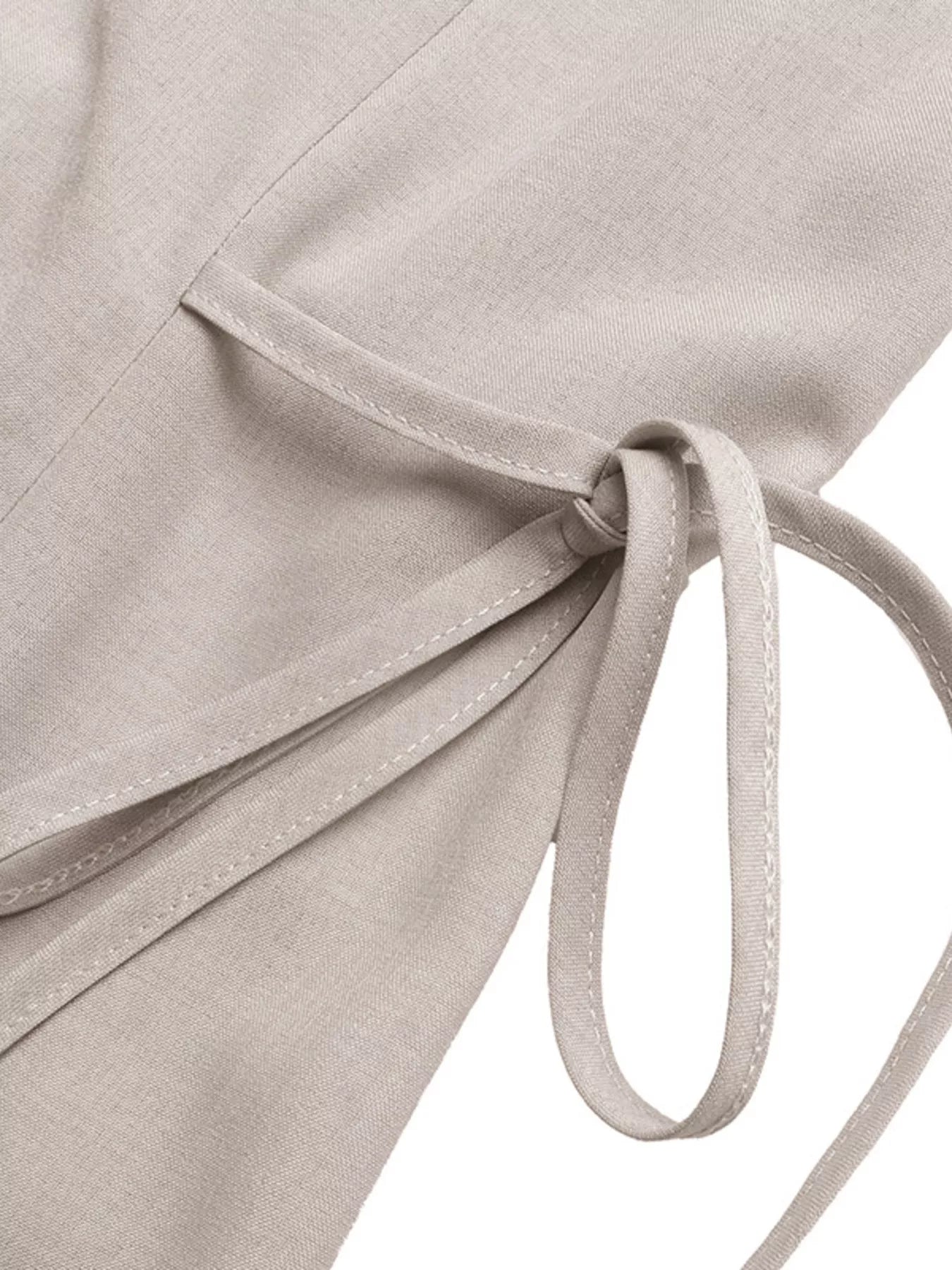 Cedar & Moore Sleeveless Button-Down Midi Dress by Trendsi in taupe fabric with tie waist