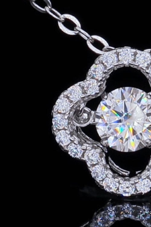 925 sterling silver moissanite flower pendant necklace close-up with round center stone