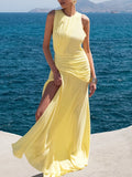 Cedar & Moore Sleeveless Ruched High-Slit Maxi Dress in yellow by Trendsi