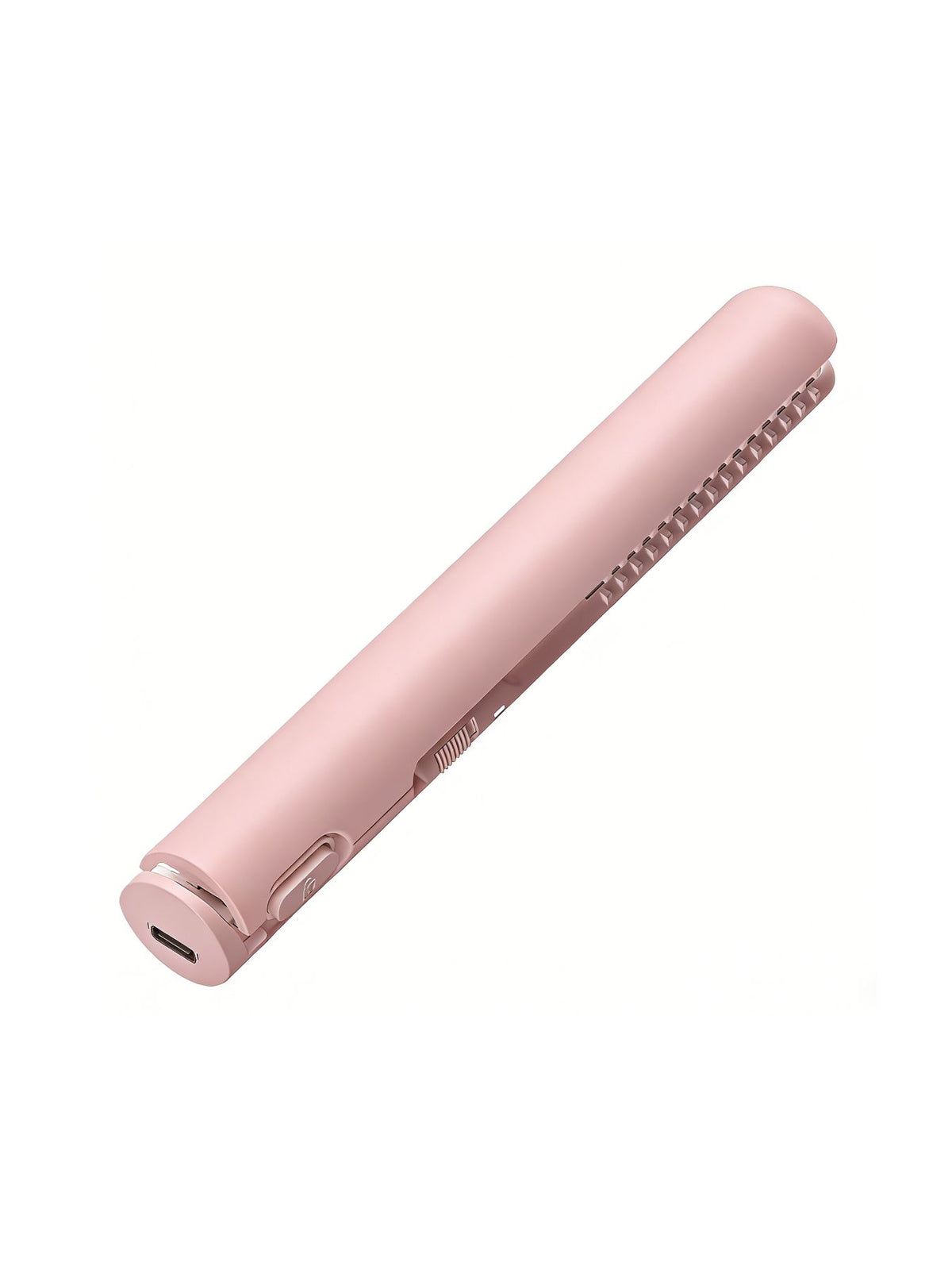 Compact cordless hair straightener-curler set, pink ridged barrel