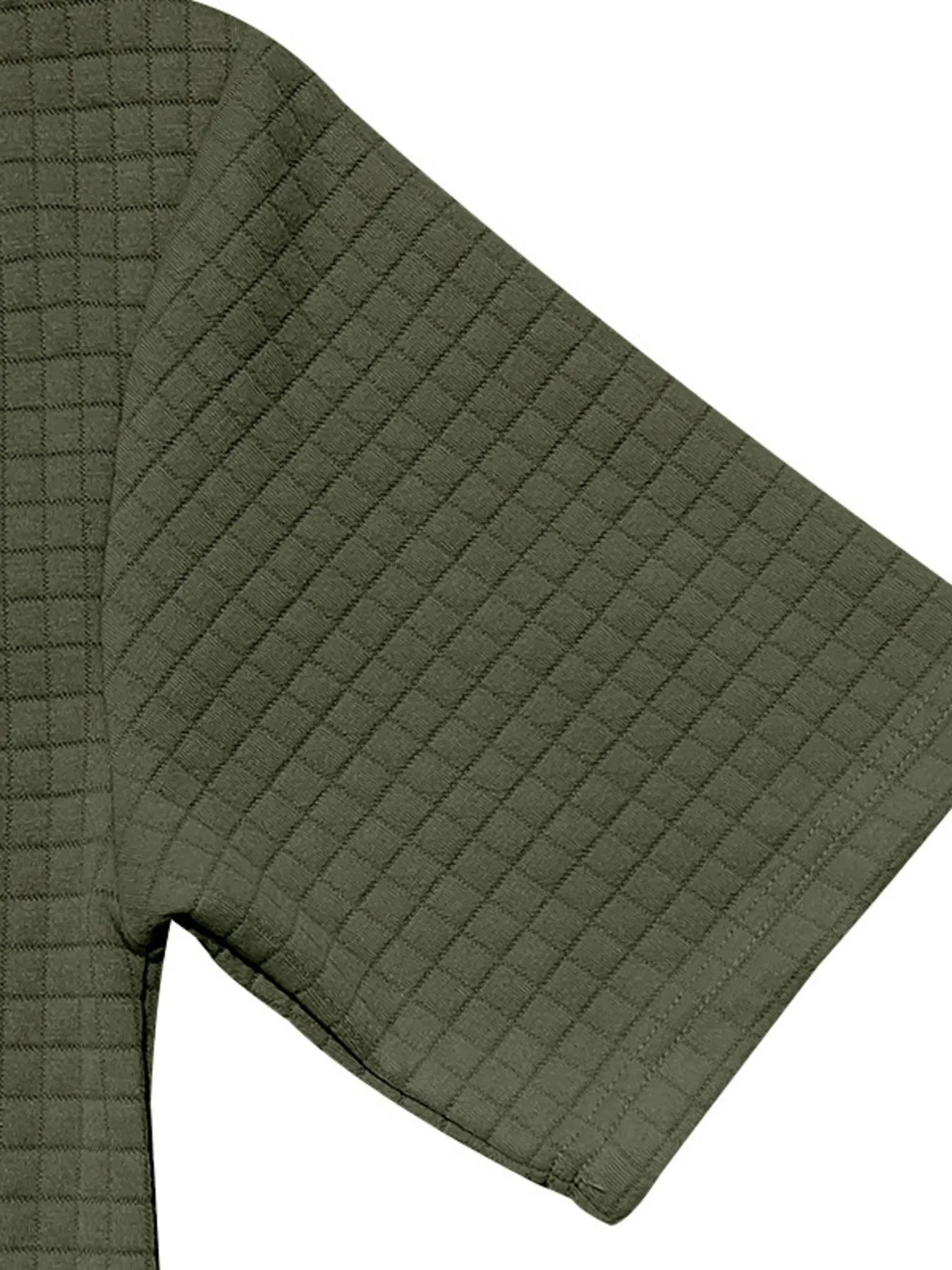 Dark green textured short sleeve and shorts leg with stitched hem detail