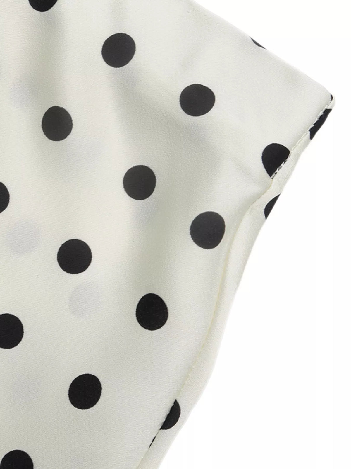 Off-white polka dot skirt panel with stitched edge, midi length