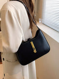Golden Buckle Shoulder Bag, small black PU handbag with gold-tone buckle by Trendsi