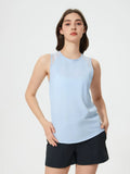Light blue active tank top with round neck and cutout back