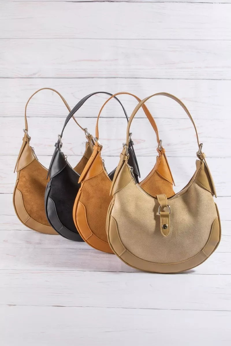 Fame Leather Accent Suede Crescent Shoulder Bag - set of 5 colorways by Trendsi