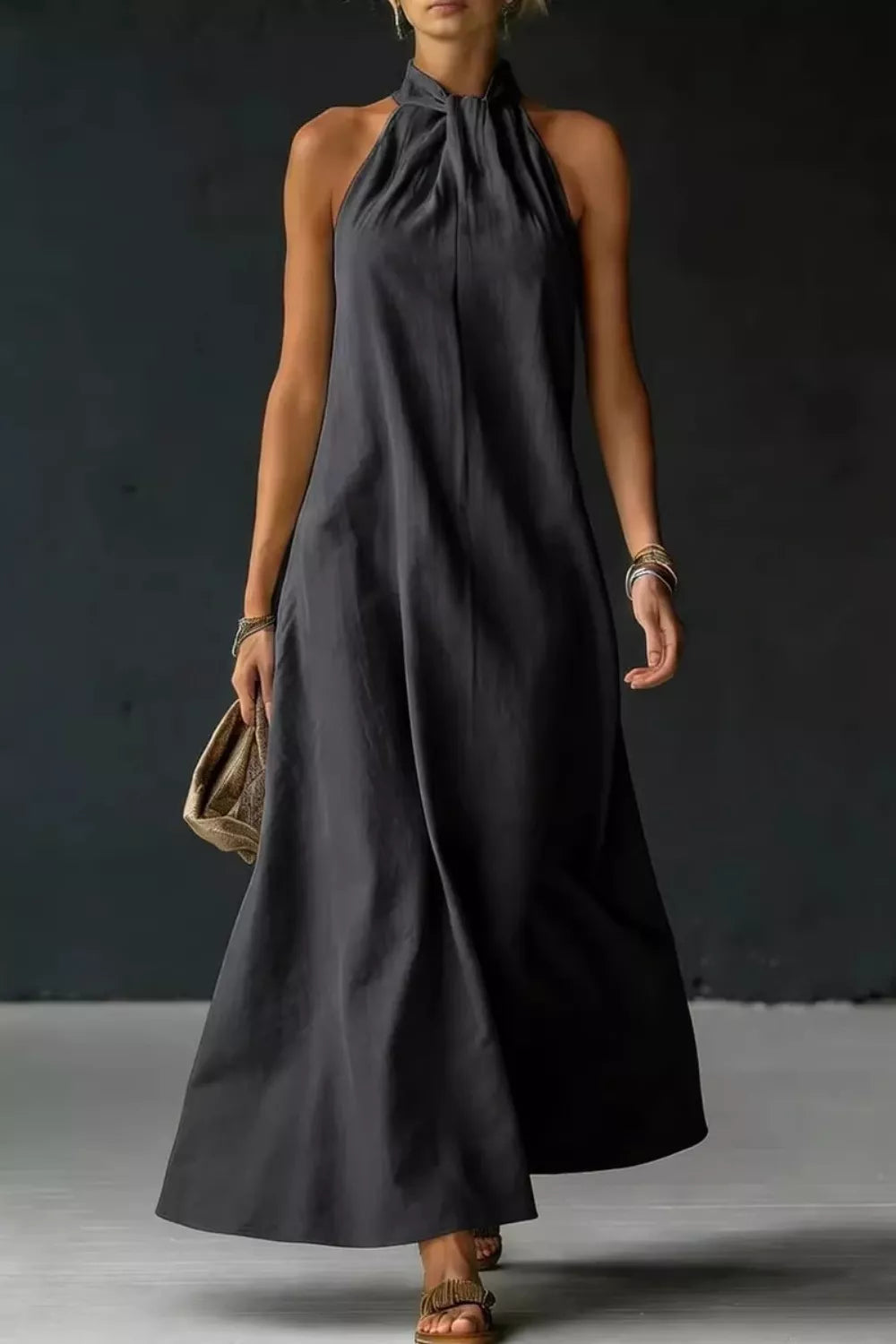 Cedar & Moore halter-neck sleeveless maxi dress in black by Trendsi