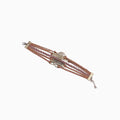 Brown vegan leather rope bracelet, multi-wrap with clasp and dangling chain