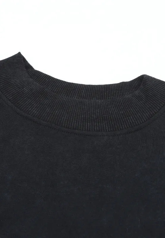 Black sweatshirt mock neck with ribbed collar edge