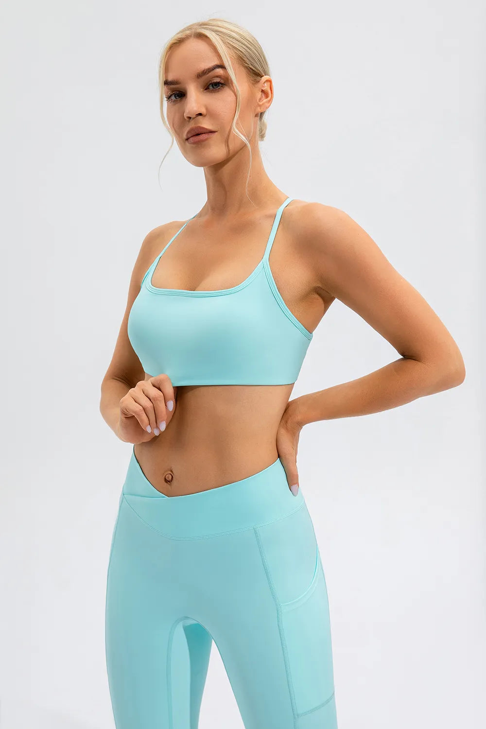 Aqua active spaghetti strap cami with racerback styling and cropped fit