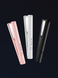 Cordless rechargeable mini hair straighteners in pink, white, and black