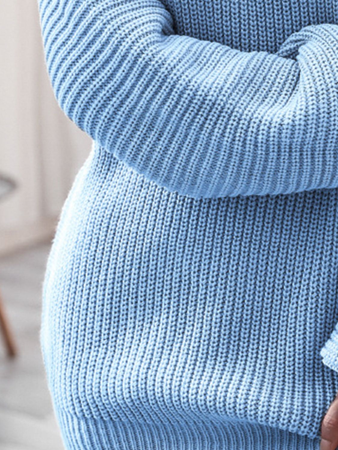 Rib-knit mini sweater dress, pastel blue, ribbed long sleeve and hem