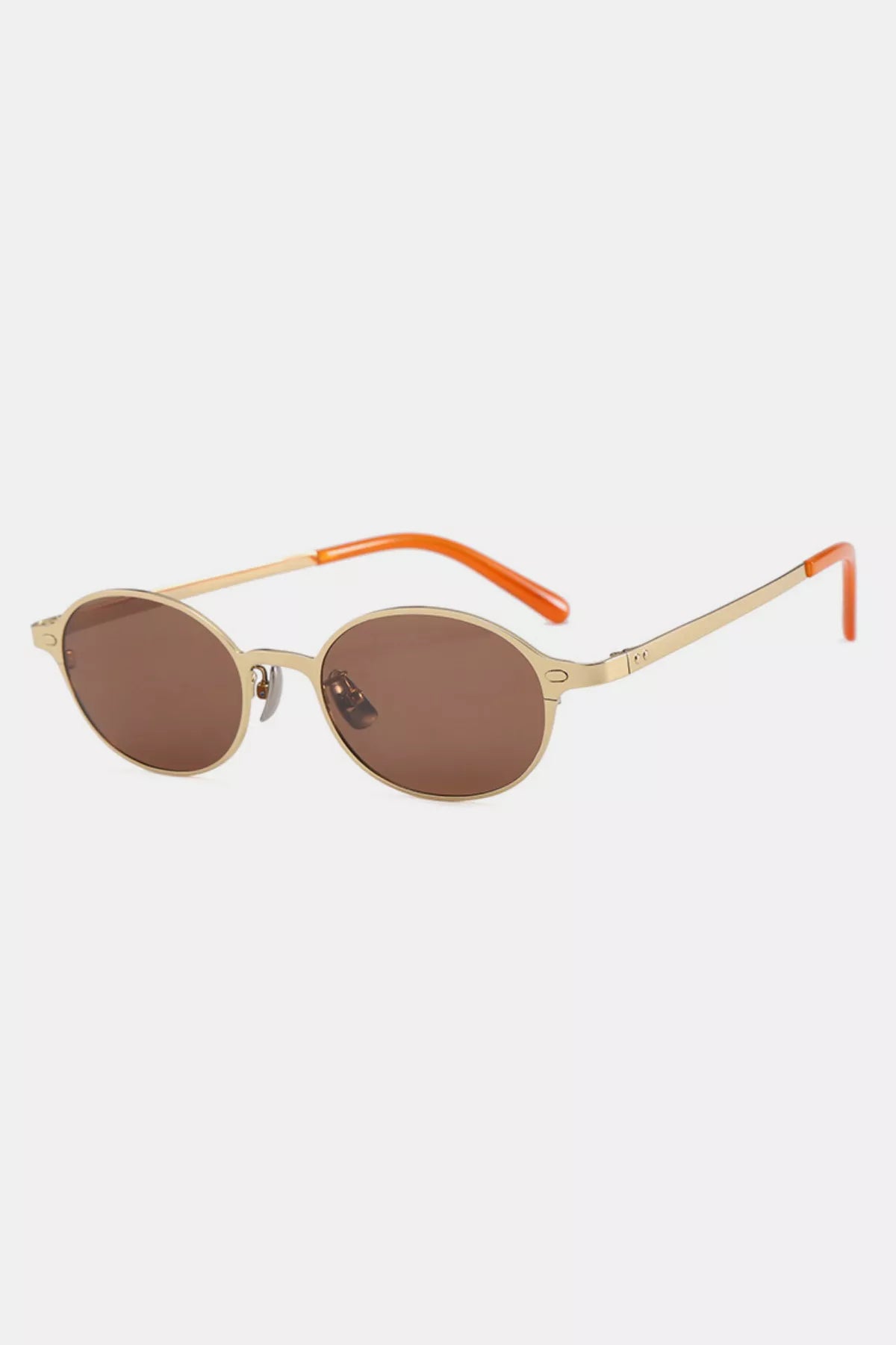 Cedar & Moore Vintage oval sunglasses, Trendsi, gold-tone frames with brown lenses and orange temple tips