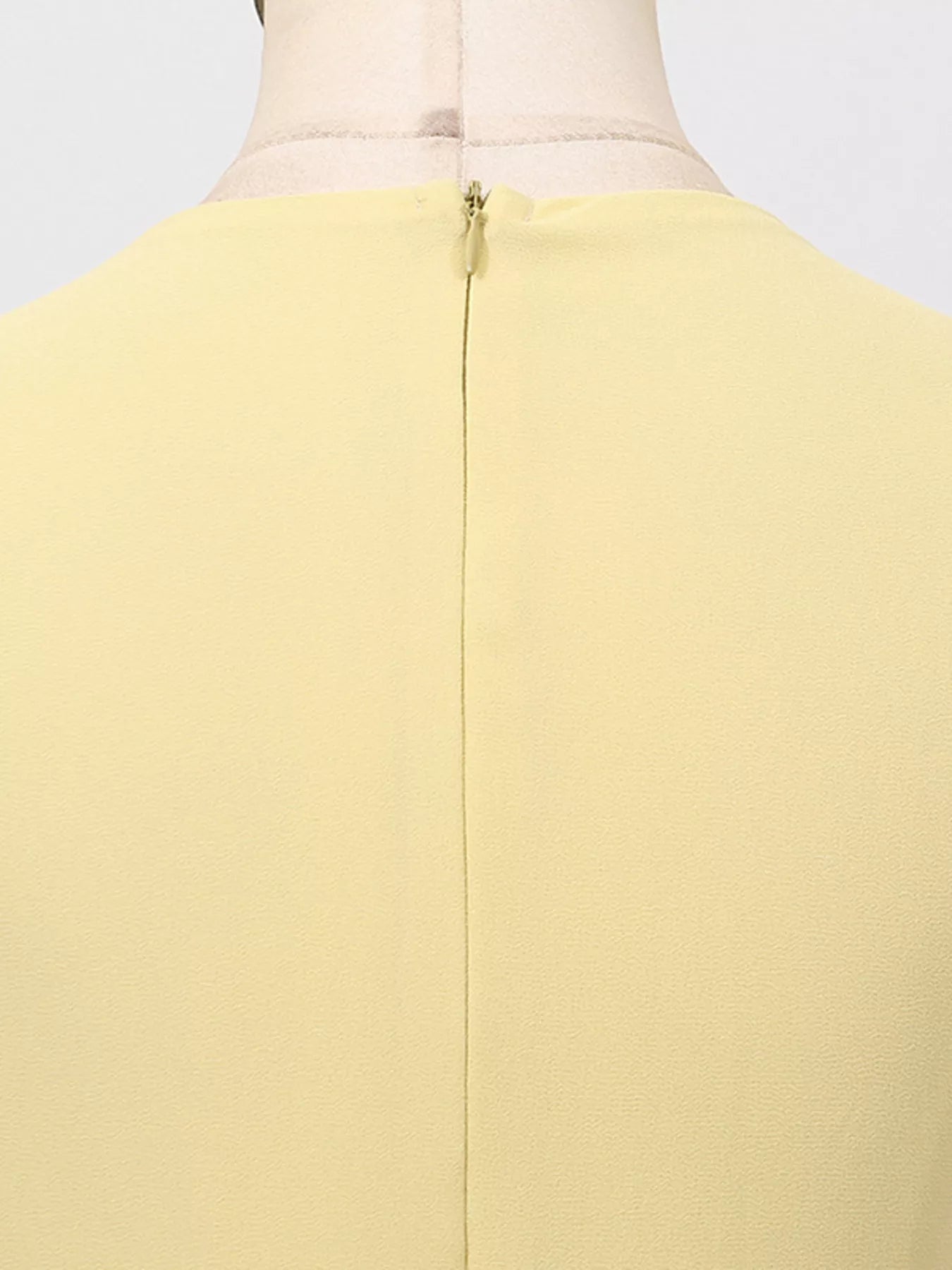 Cedar & Moore Sleeveless Ruched High-Slit Maxi Dress in pale yellow with back zipper