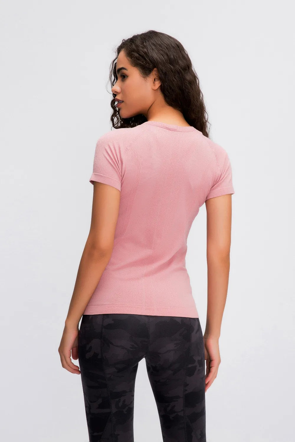 Active t-shirt, dusty pink crew neck short sleeves, back view