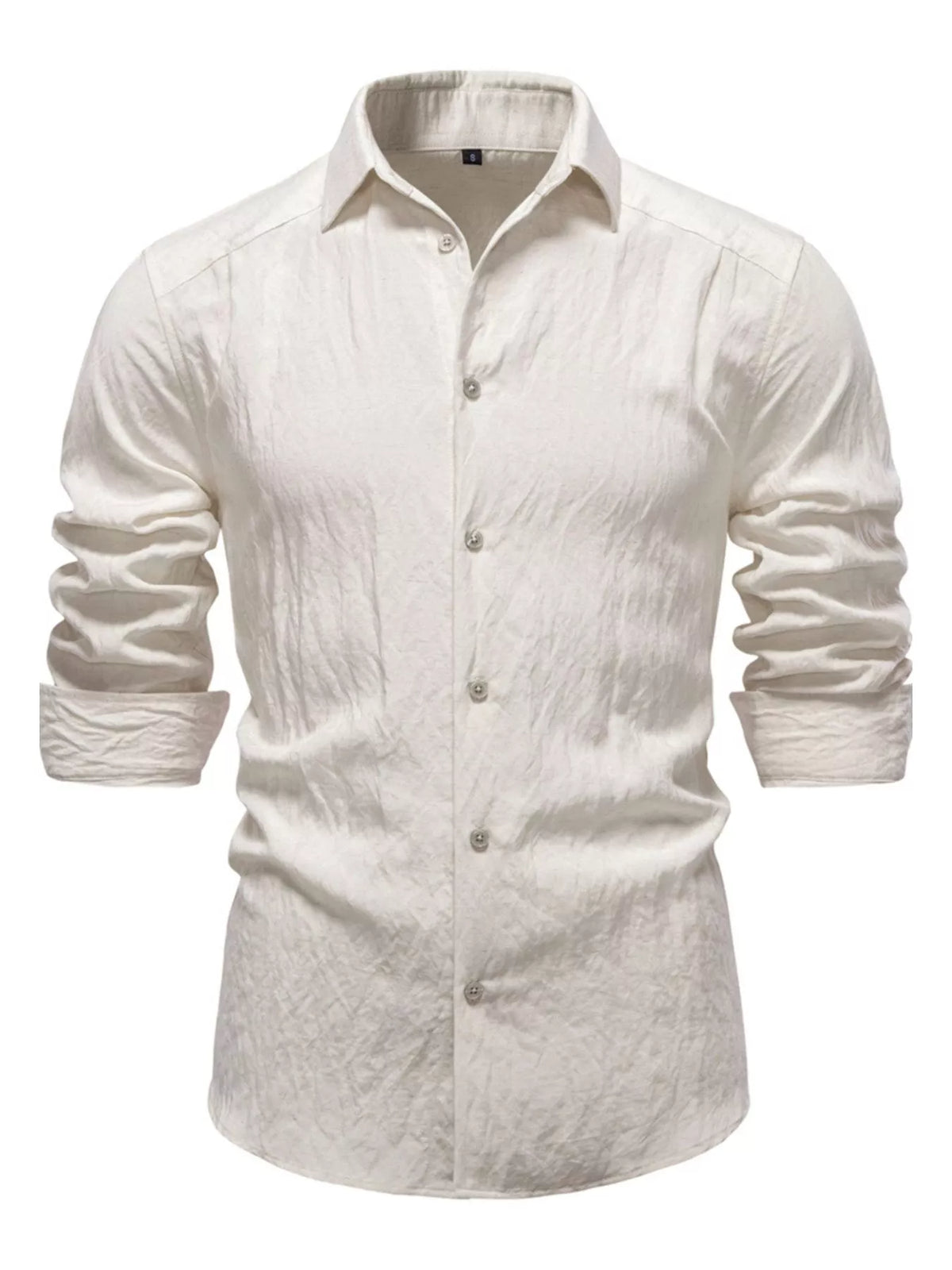 Men's long-sleeve button-front casual shirt, light beige
