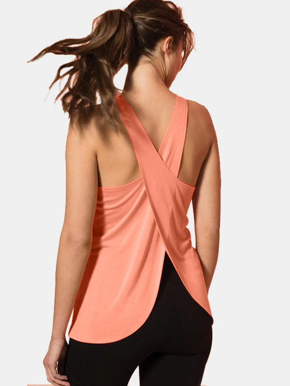 Coral crisscross scoop neck active tank top with crossed back straps