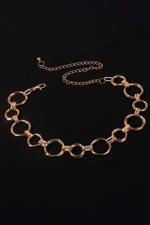 Gold alloy chain belt with round link rings and a short extender chain