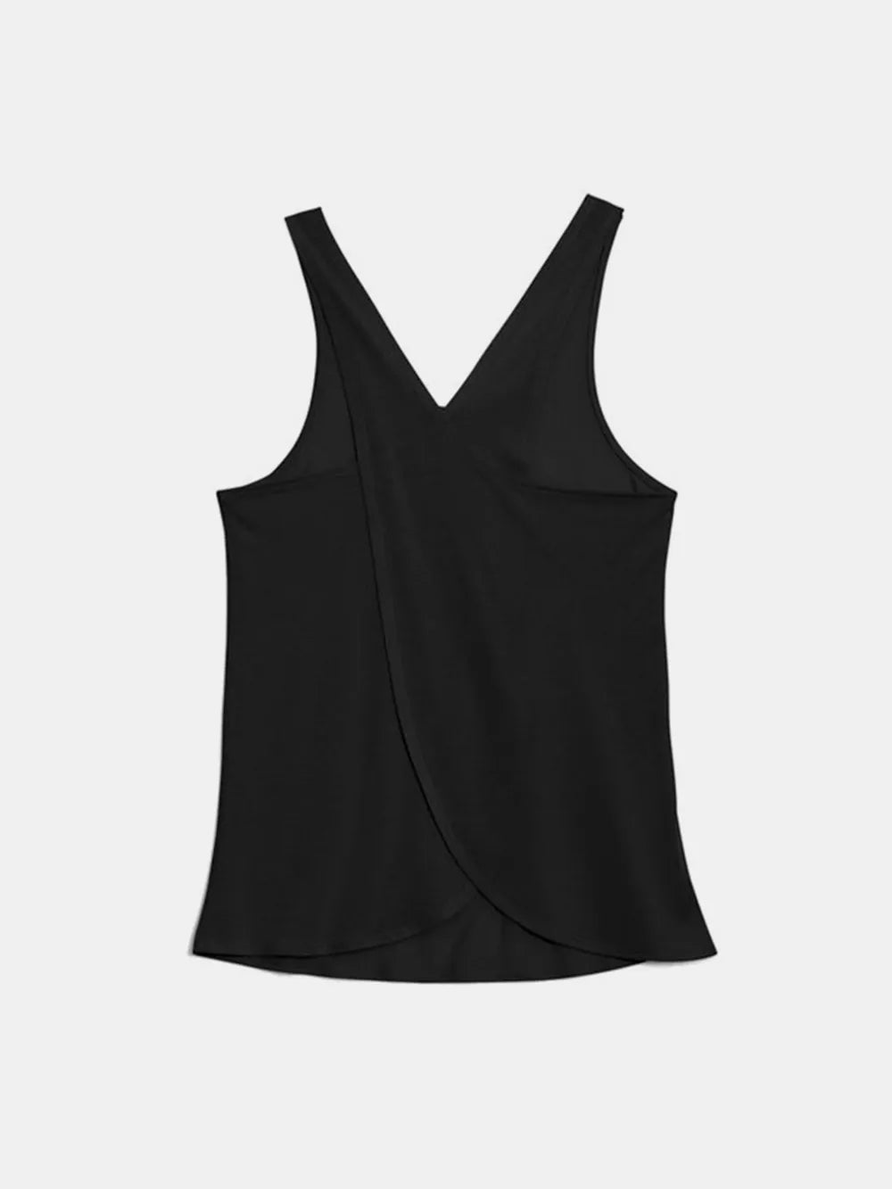 Black sleeveless active tank top with crisscross V back detail