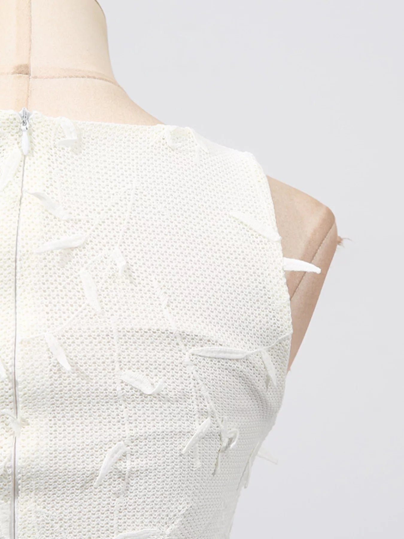Cedar & Moore sleeveless floral applique midi dress in ivory crochet knit with back zipper