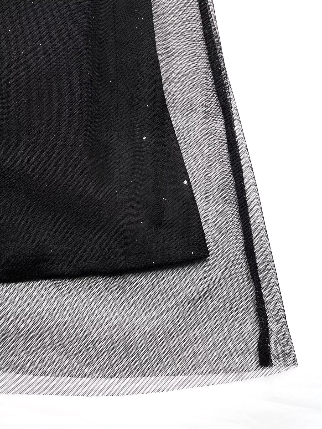 Cedar & Moore Glitter sleeveless black tulle midi dress with mesh overlay by Trendsi
