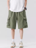 Men's relaxed cargo shorts in military green, drawstring waist and side cargo pockets