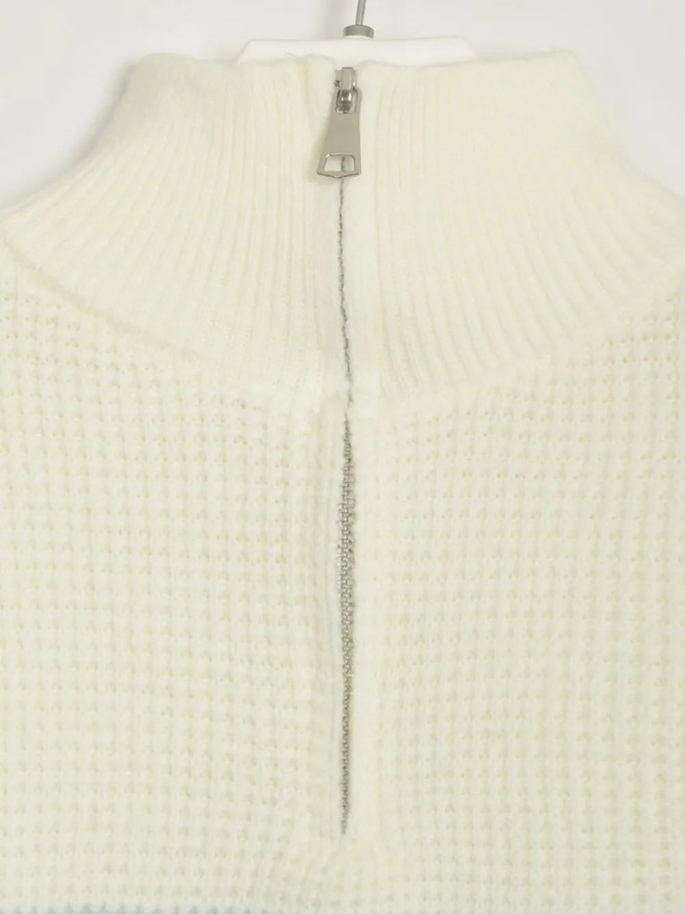 Striped half-zip long sleeve sweater with zip-front placket, ribbed collar and cuffs