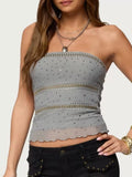Cedar & Moore Rhinestone Tube Top, gray strapless with rhinestones
