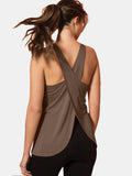Mocha crisscross scoop neck active tank top with crossed back straps