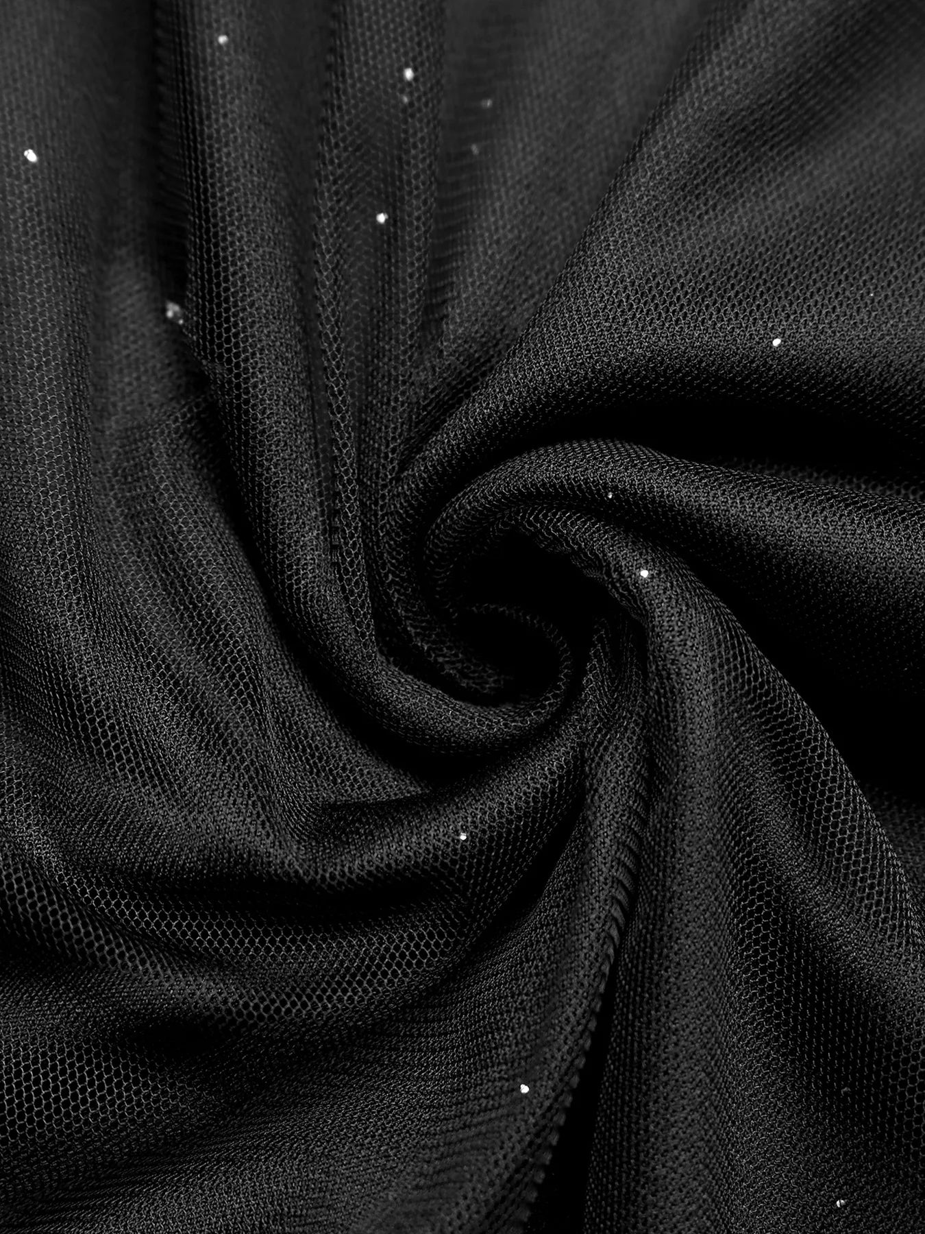 Cedar & Moore Glitter Sleeveless Tulle Midi Dress in black mesh with glitter specks