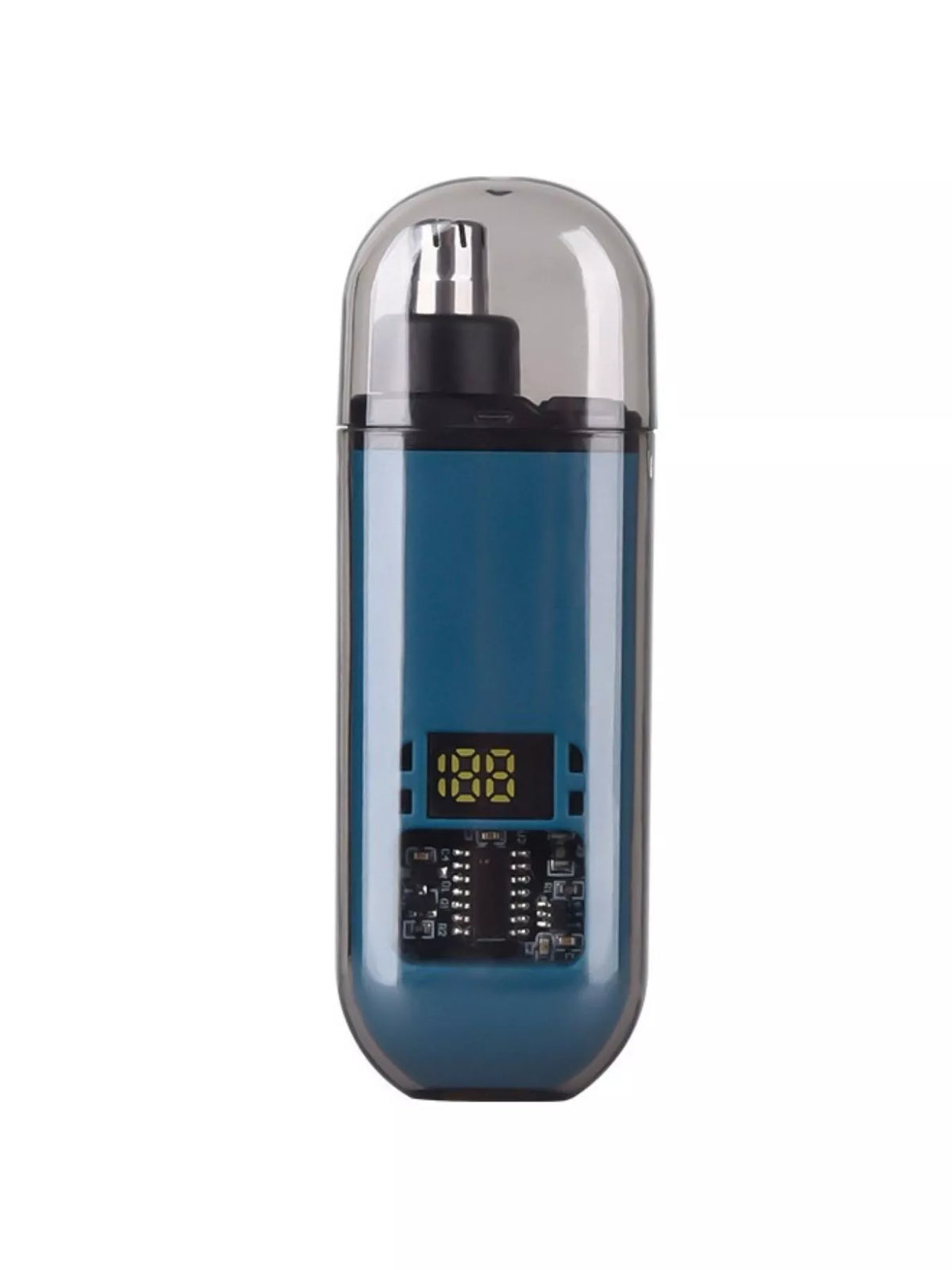 Rechargeable nose hair trimmer with LED display, blue body and clear cap