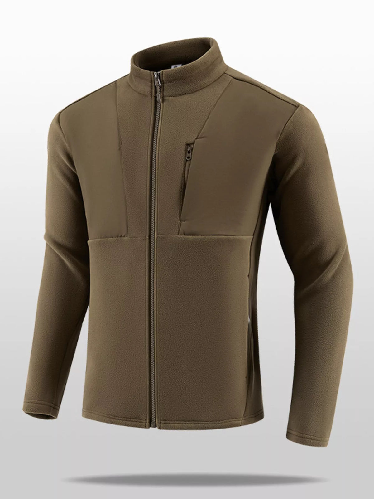 Men's fleece full-zip jacket in brown with stand collar and front zip pockets