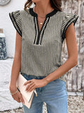 Striped Ruffle Sleeve Blouse with black neckline trim.