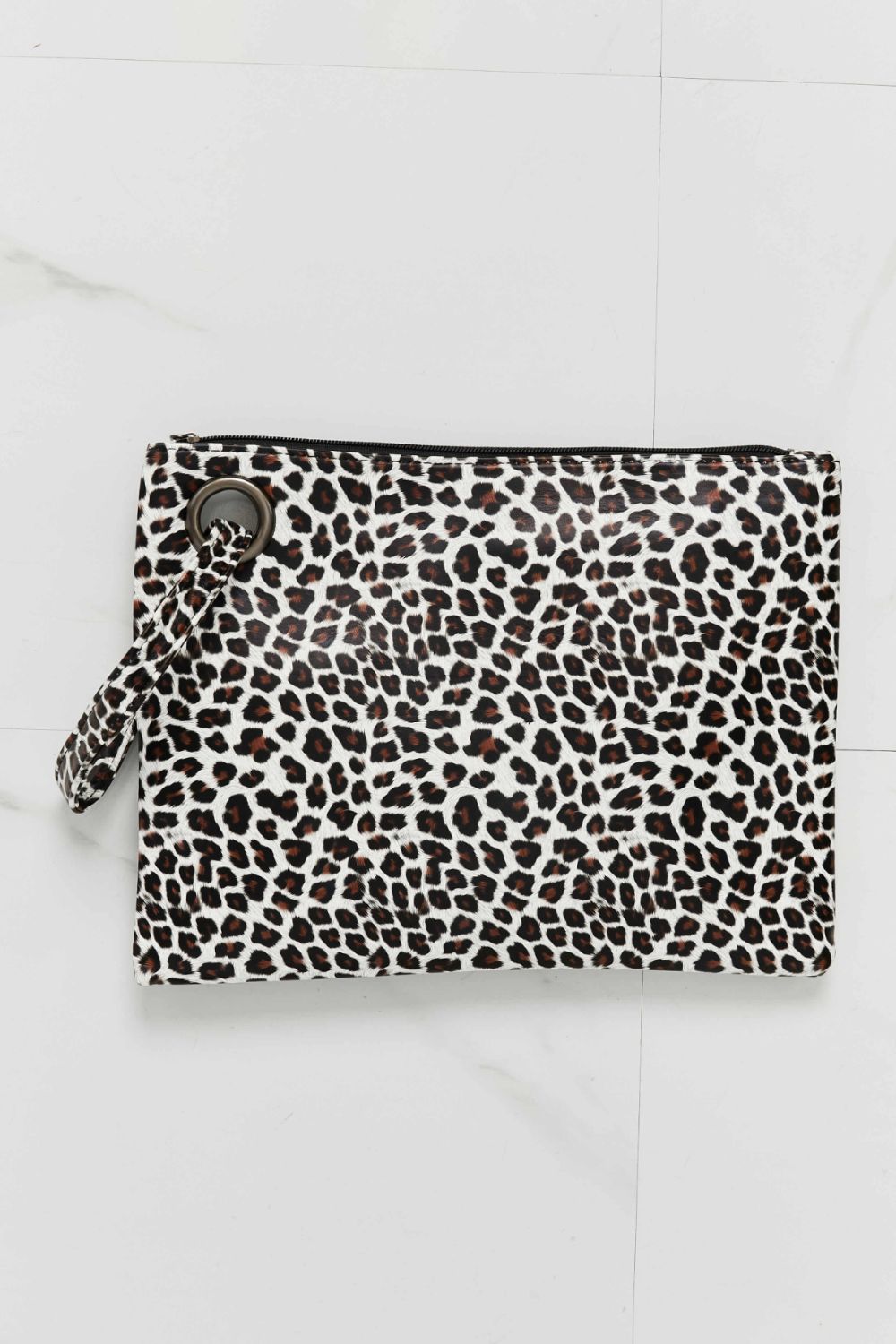 Leopard print wristlet pouch with zipper and small wrist strap