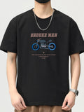 Men's black graphic round-neck short-sleeve T-shirt with motorcycle print