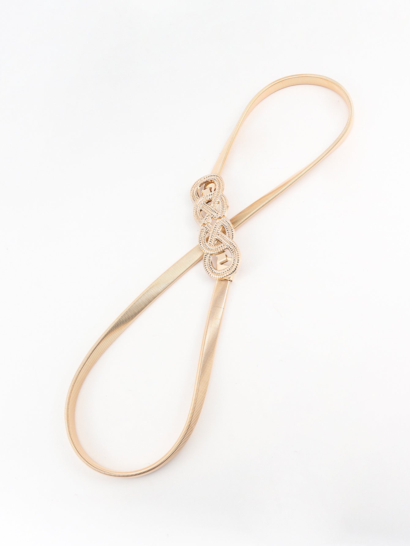 Gold-tone metal knot buckle belt with oval braided knot clasp