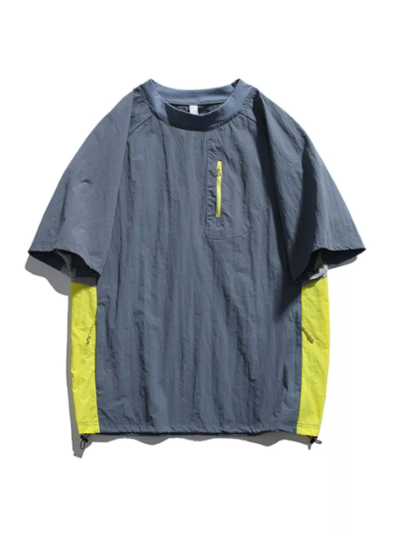 Men's contrast T-shirt in blue with yellow contrast side panels, crew neck and short sleeves
