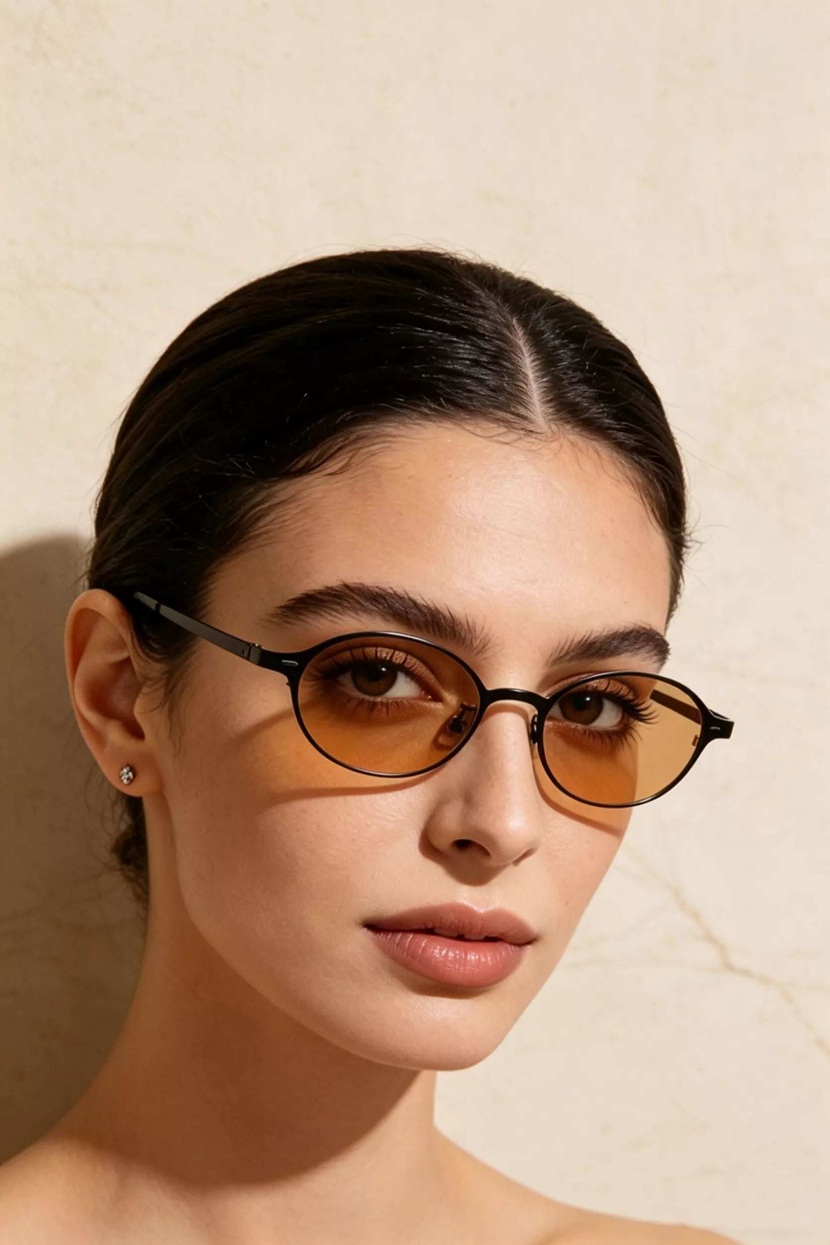 Cedar & Moore Vintage oval sunglasses, Trendsi, black frame with amber lenses