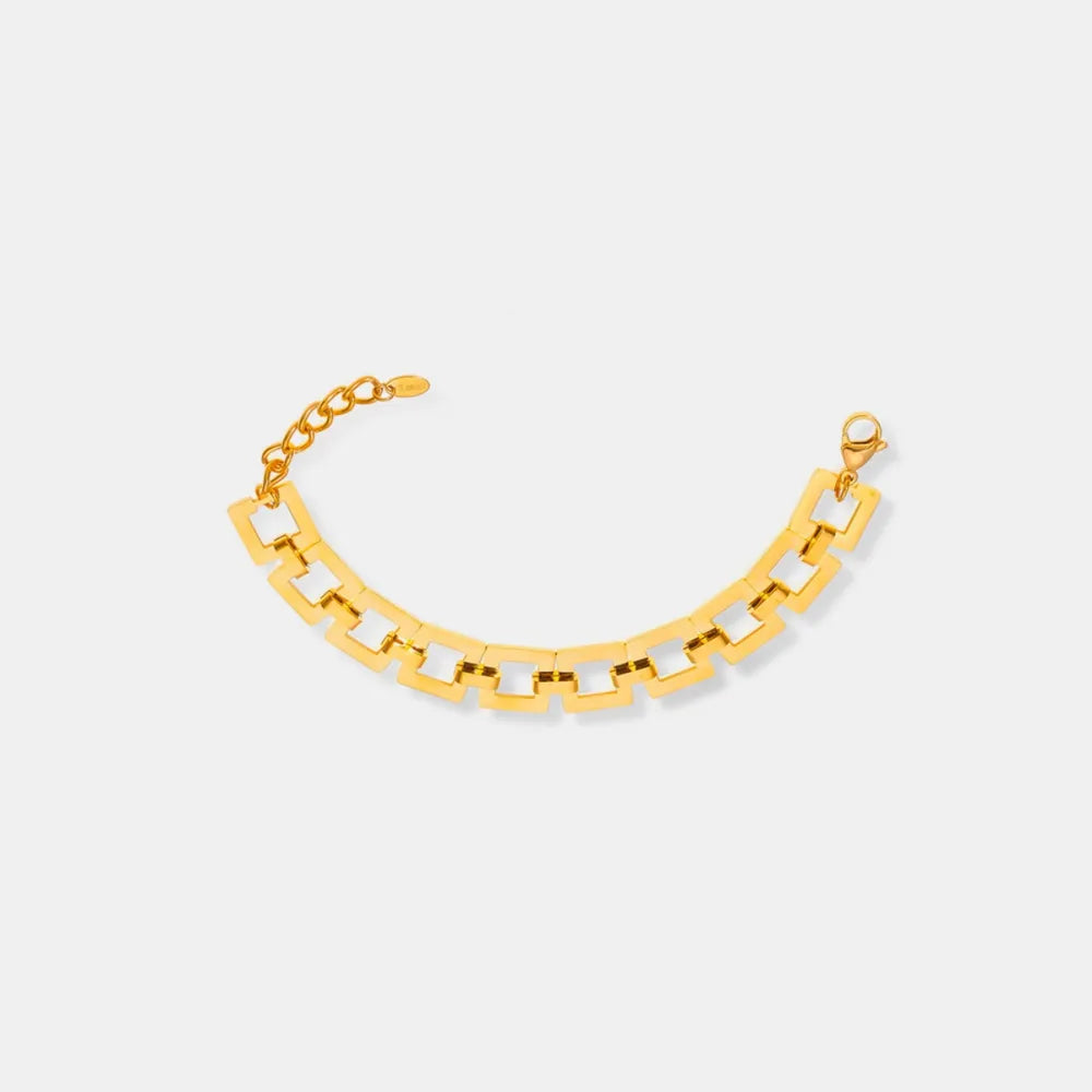 Gold hollow square link chain bracelet with clasp and small hanging end loop