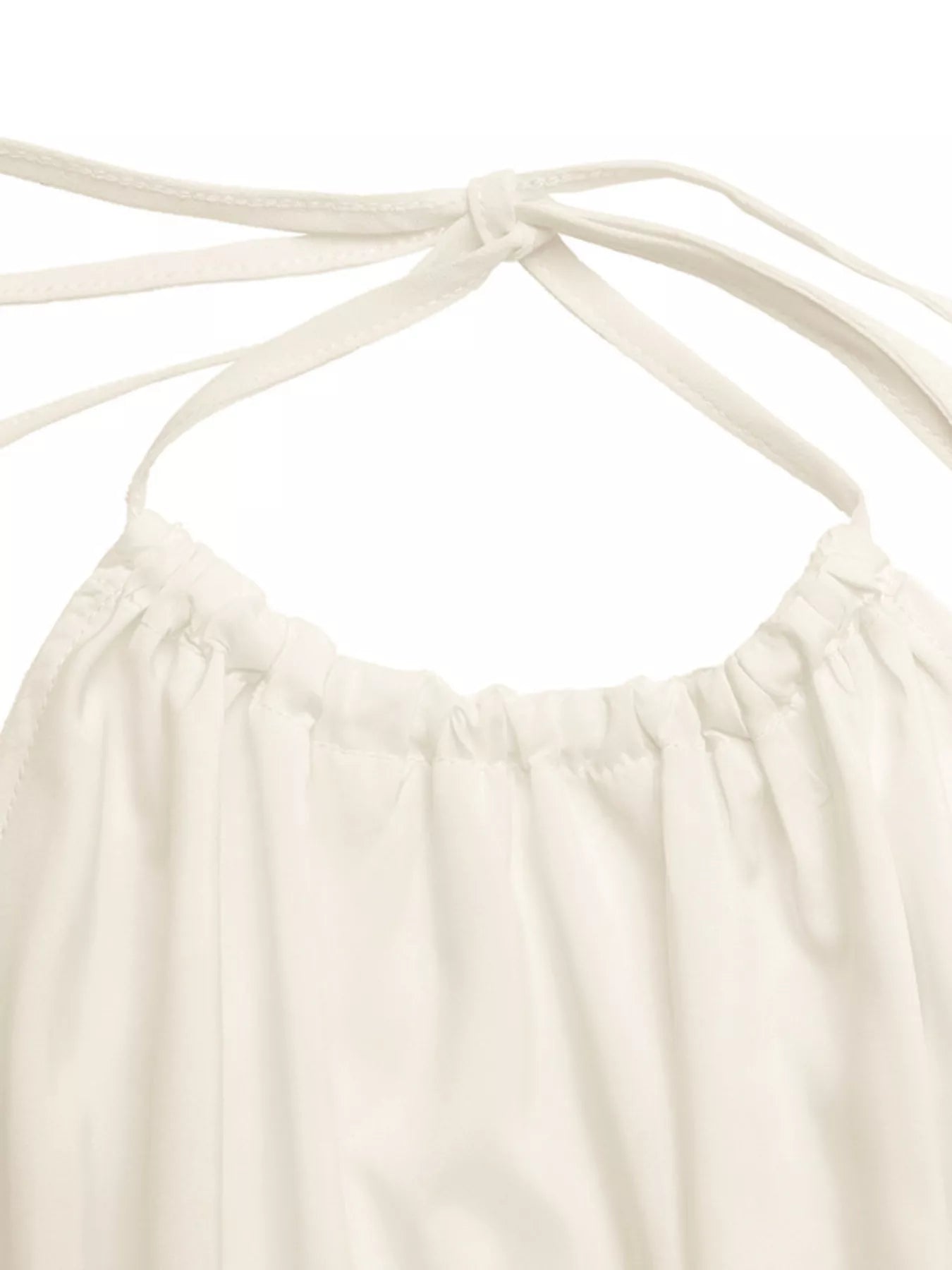 Cedar & Moore Halter Neck Cami in white with ruched front and thin tie straps for a lightweight, chic look
