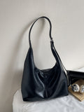 Adjustable Strap Shoulder Bag, large PU leather, black