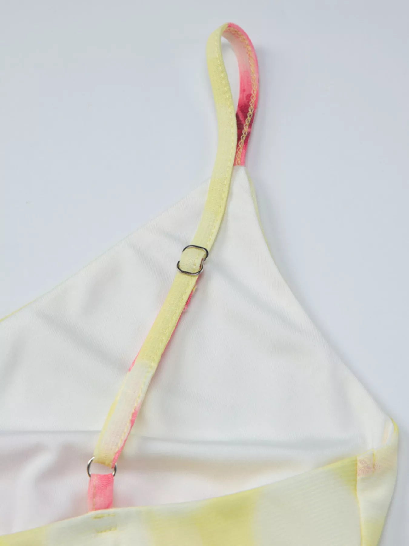 Sheer mini dress straps detail with pink floral print on pale yellow