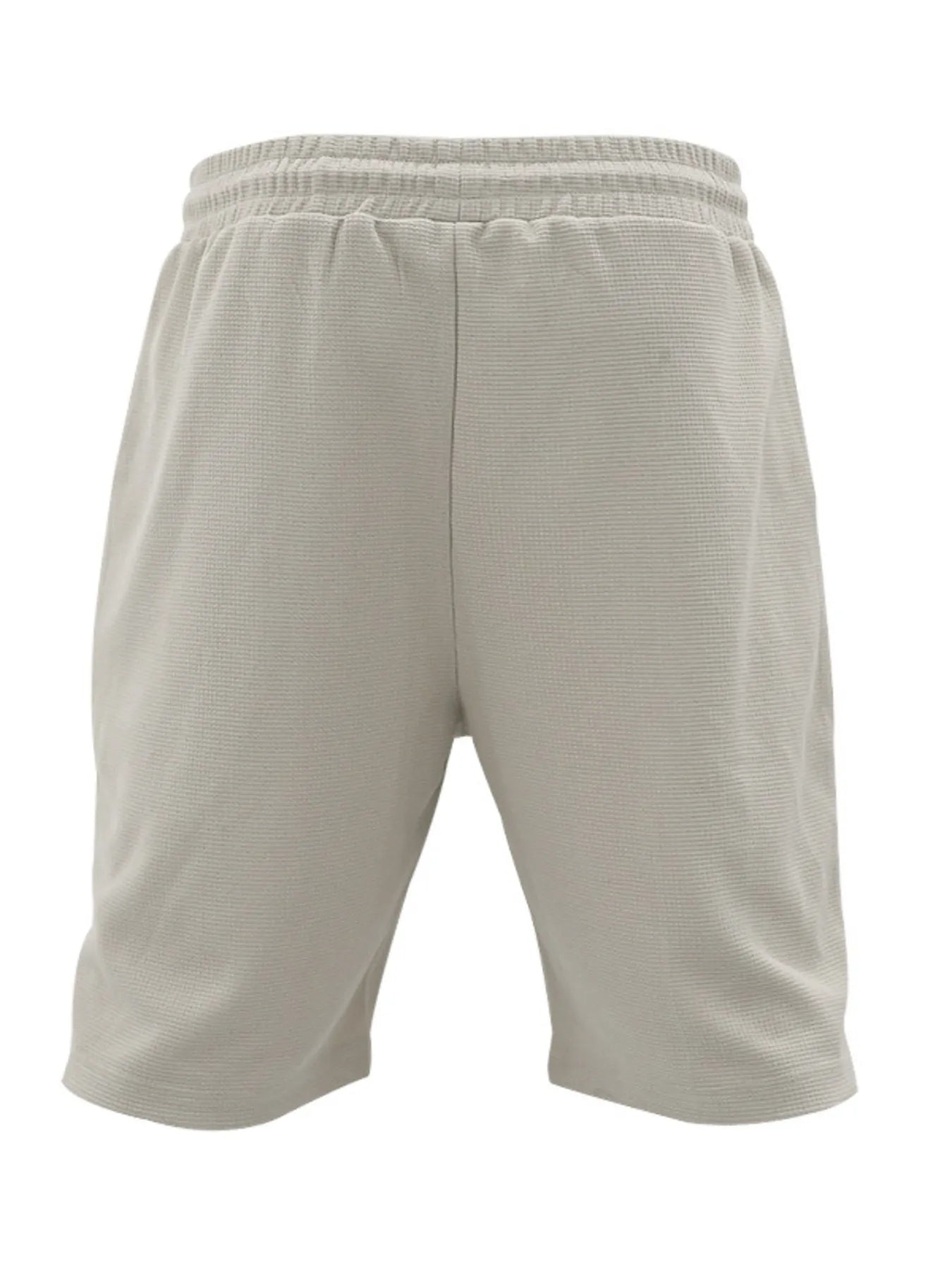 Khaki elastic-waist drawstring shorts, rear view
