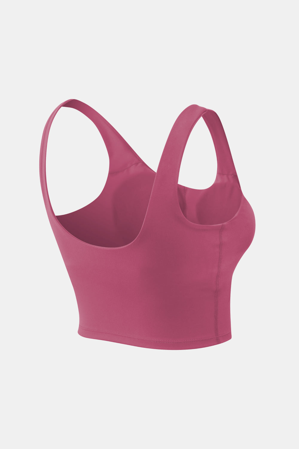 Cropped active tank top with scoop neck and wide straps, deep rose pink