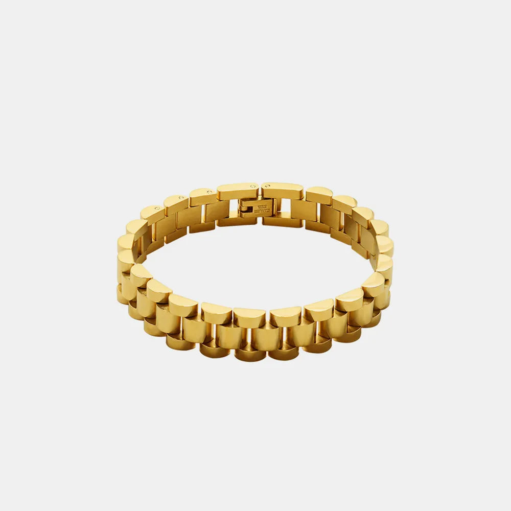 Gold link chain bracelet with clasp, isolated view