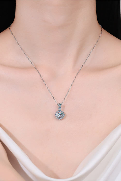 Sterling silver moissanite pendant necklace, round center stone with halo