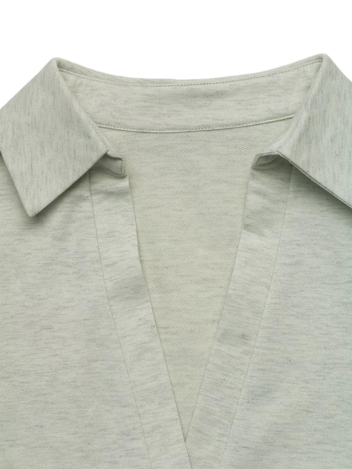 Light gray polo collar neckline detail on a soft stretch midi dress