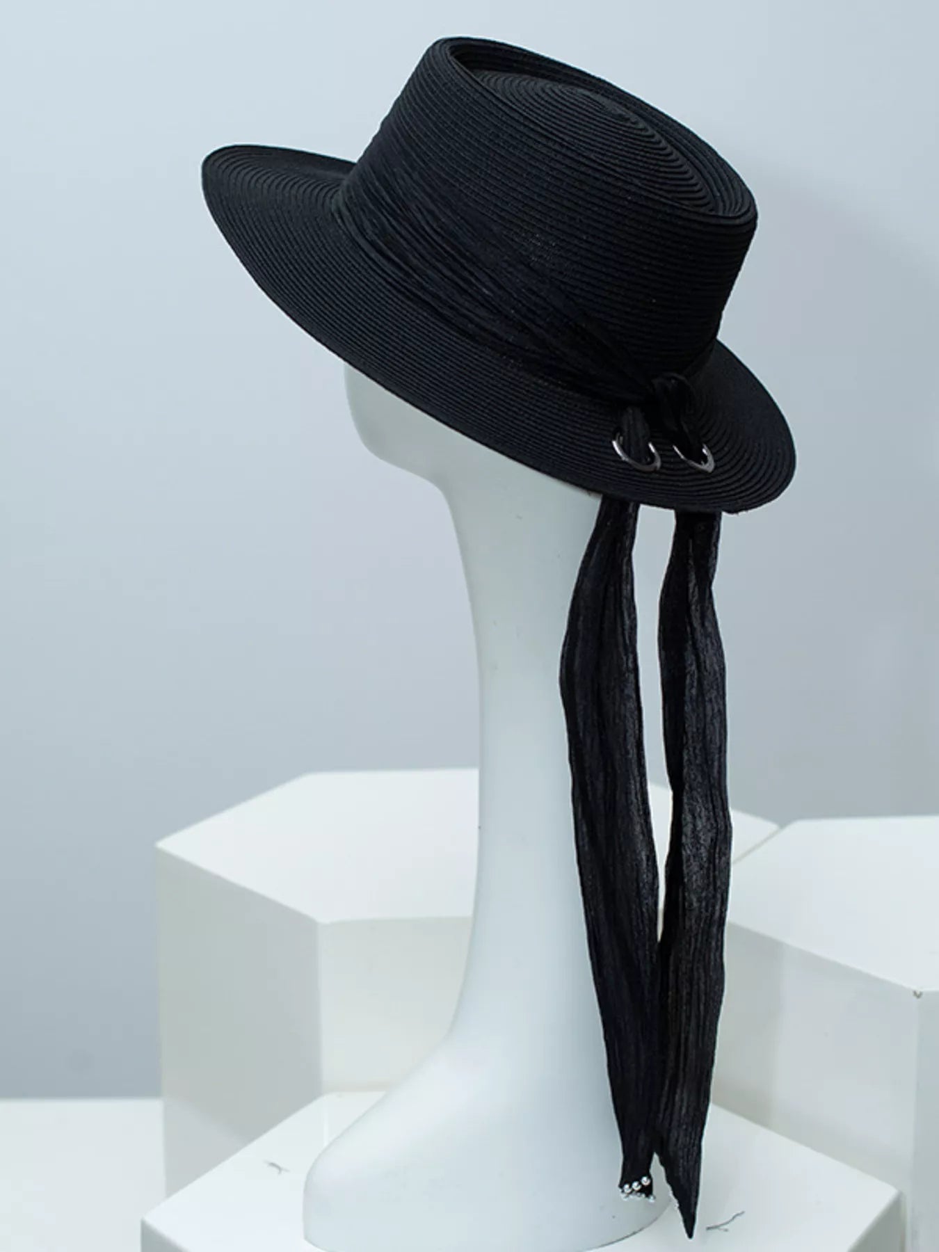 Cedar & Moore Ribbon Accent Straw Sun Hat, black straw, 1 piece, Trendsi