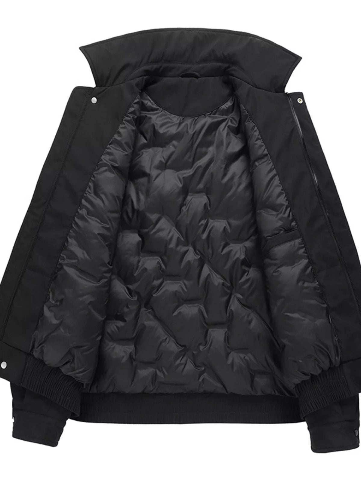 Men's black zip jacket with quilted inner lining and ribbed cuffs/hem