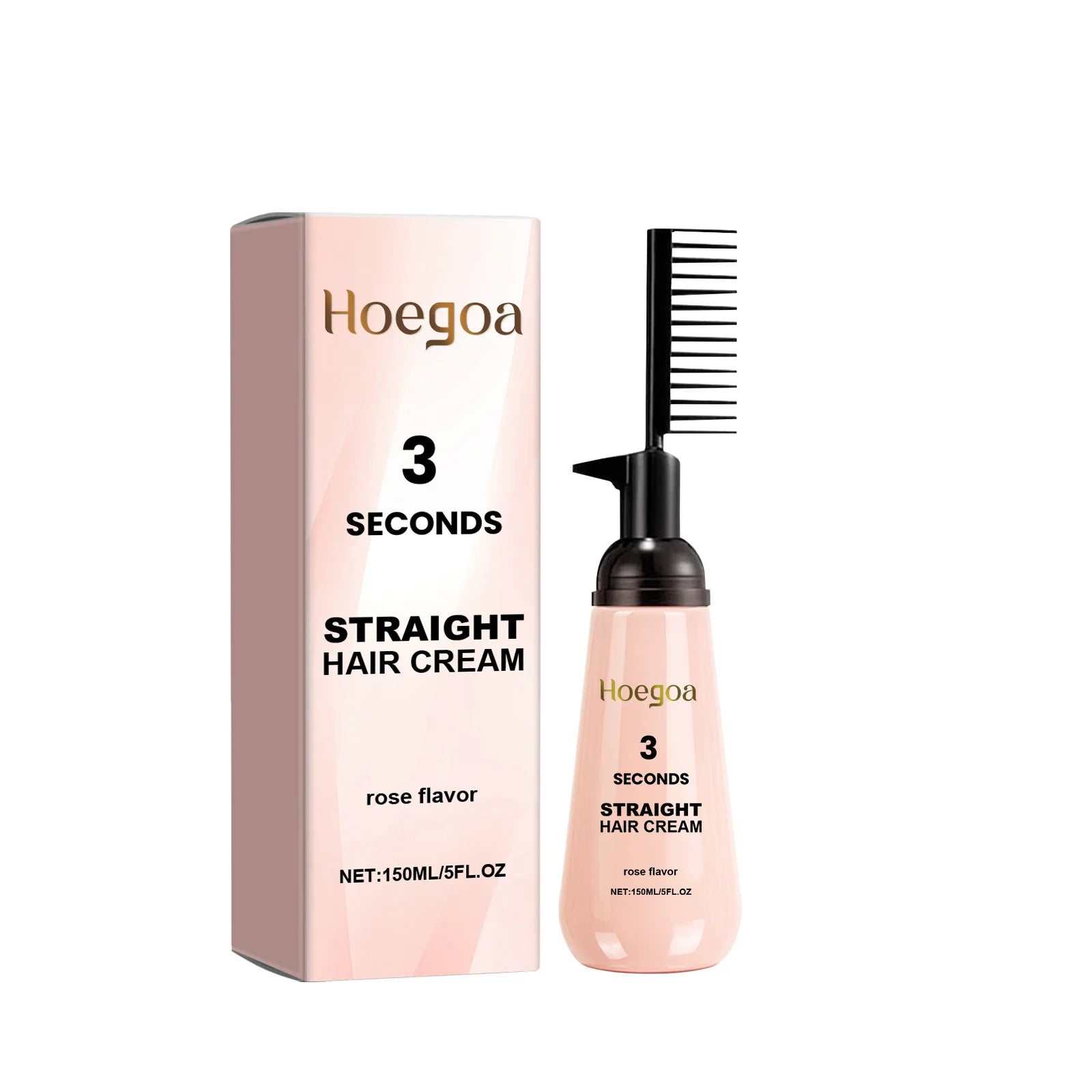 Hair straightening cream box and bottle with comb applicator, rose flavor, 150ml